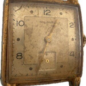 Vintage 27.4mm Colonel Flora Men's Mechanical Wristwatch Swiss Square Art Deco